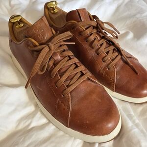 Cole Haan Brown Leather Low-Top Sneakers with White Sole